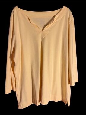 LL Bean Split Neck Butter Yellow Cotton Knit Tunic 3/4 Sleeves Sz 2X